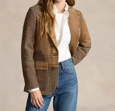 Polo Ralph Lauren Patchwork Herringbone Tweed Blazer In Olive/brown Multi