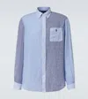 Polo Ralph Lauren Button-down Collar Panelled Puppytooth And Striped Linen Shirt In Blue
