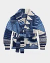 Polo Ralph Lauren Patchwork-motif Wrap Cardigan In Blue Multi