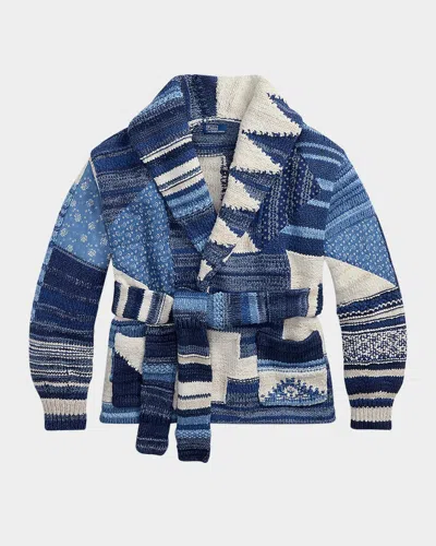 Polo Ralph Lauren Patchwork-motif Wrap Cardigan In Blue Multi