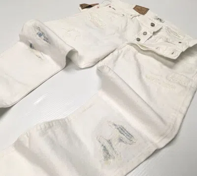 Pre-owned Polo Ralph Lauren Patchwork Repaired Distressed Ripped Shredded White Slim Jeans