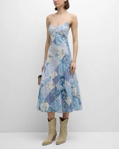 Polo Ralph Lauren Patchwork V-neck Dress In 2604k Blue White