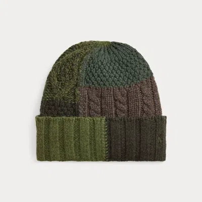 Polo Ralph Lauren Patchwork Wool-blend Beanie In Olive Multi In Green