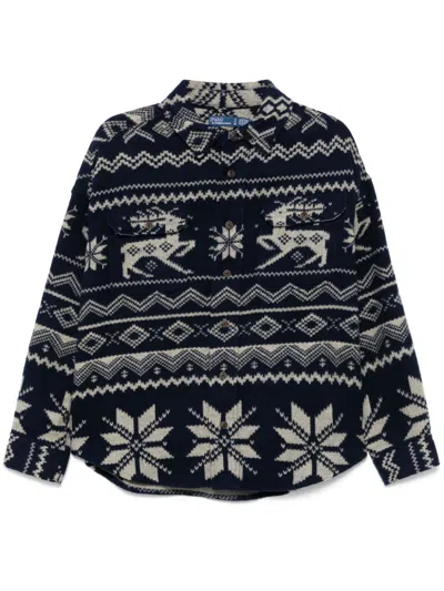 Polo Ralph Lauren Pattern-jacquard Overshirt In Navy