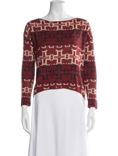 Pre-owned Polo Ralph Lauren Patterned Bateau Neckline Sweater In Red