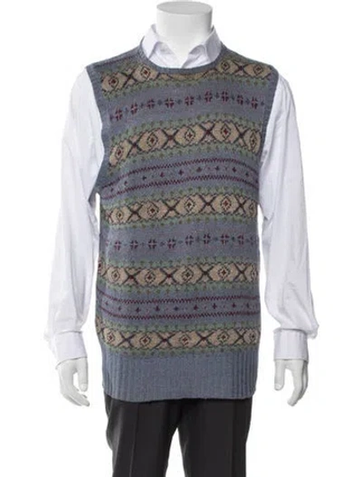Pre-owned Polo Ralph Lauren Patterned Crew Neck Sweater Vest In Blue