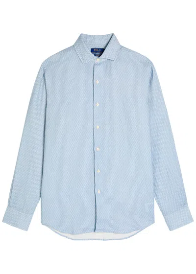 Polo Ralph Lauren Patterned-jacquard Linen Shirt In Blue
