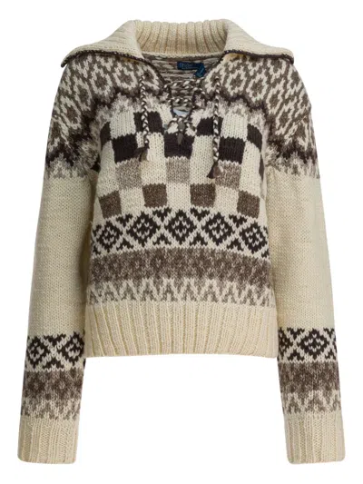 Polo Ralph Lauren Patterned Lace-up Sweater In Animal Print