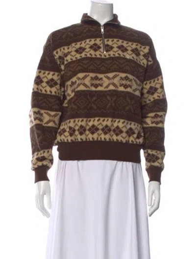 Pre-owned Polo Ralph Lauren Patterned Long Sleeve Polo In Brown