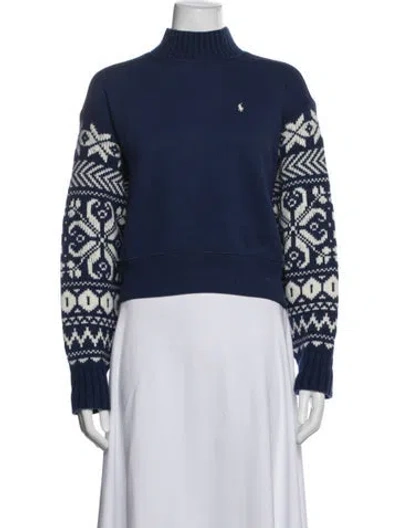 Pre-owned Polo Ralph Lauren Patterned Mock Neck Polo In Blue