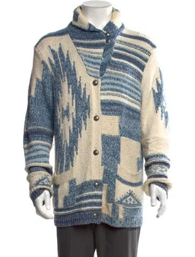 Pre-owned Polo Ralph Lauren Patterned Open Front Cardigan In Blue/neutrals