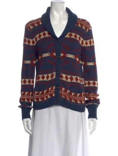 Pre-owned Polo Ralph Lauren Patterned Open Front Sweater In Blue