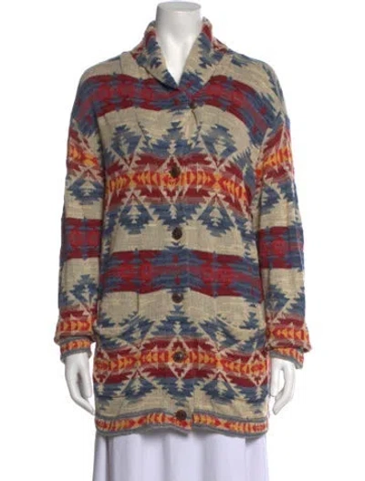 Pre-owned Polo Ralph Lauren Patterned Open Front Sweater In Multicolor