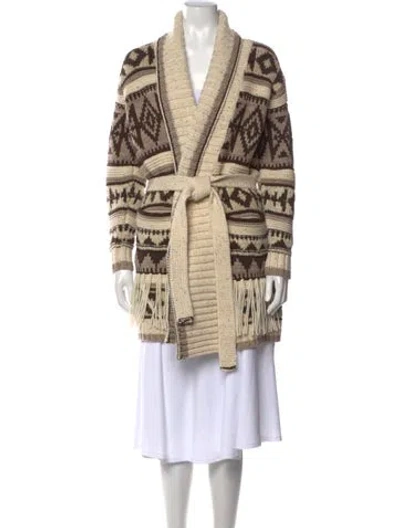 Pre-owned Polo Ralph Lauren Patterned Open Front Sweater In Neutral