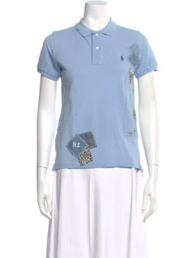 Pre-owned Polo Ralph Lauren Patterned Short Sleeve Polo In Blue