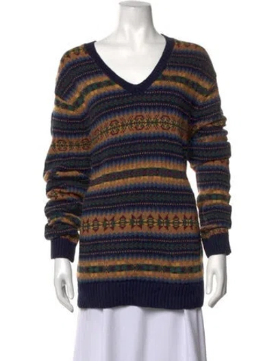 Pre-owned Polo Ralph Lauren Patterned V-neck Sweater In Blue