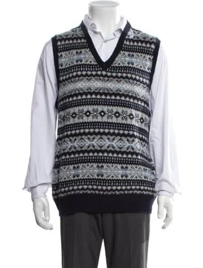 Pre-owned Polo Ralph Lauren Patterned V-neck Sweater Vest In Blue