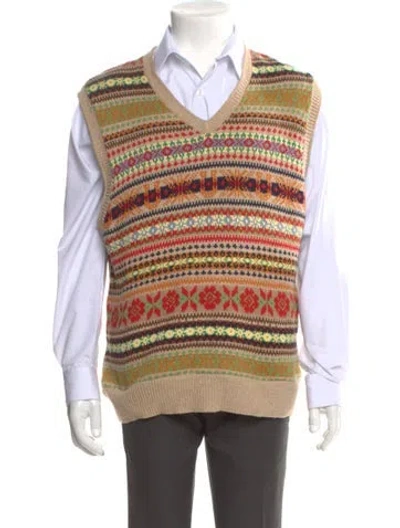 Pre-owned Polo Ralph Lauren Patterned V-neck Sweater Vest In Brown