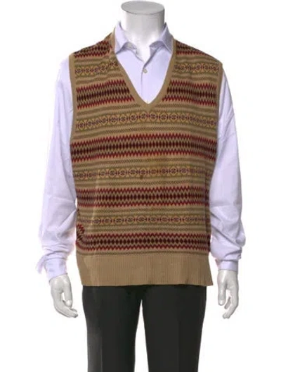 Pre-owned Polo Ralph Lauren Patterned V-neck Sweater Vest In Brown