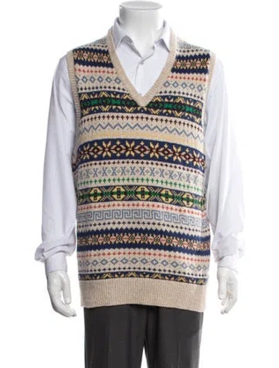 Pre-owned Polo Ralph Lauren Patterned V-neck Sweater Vest In Neutrals