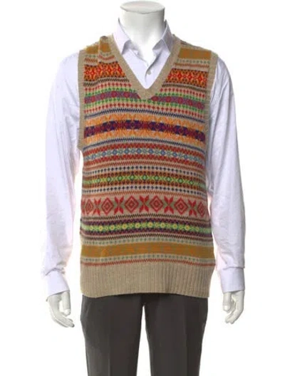 Pre-owned Polo Ralph Lauren Patterned V-neck Sweater Vest In Neutrals