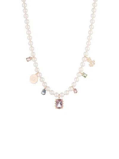 Polo Ralph Lauren Pearl Charm Frontal Necklace In Gold/multi