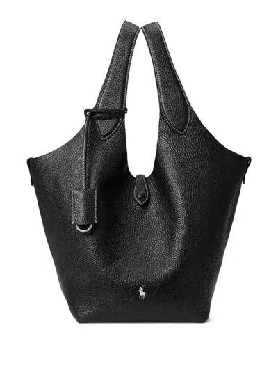 Polo Ralph Lauren Pebble-texture Top-handle Bag In Black