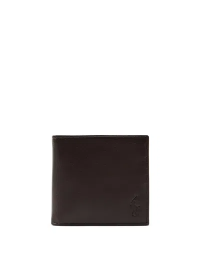 Polo Ralph Lauren Pebbled Billfold Small Coin Wallet In Brown