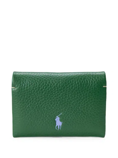 Polo Ralph Lauren Pebbled Calf Leather Card Case In Green