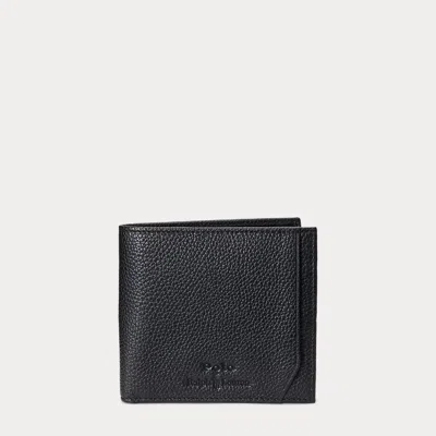 Polo Ralph Lauren Pebbled Leather Billfold Coin Wallet In Black