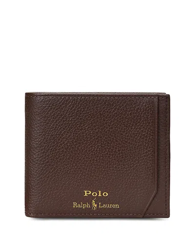 Polo Ralph Lauren Pebbled Leather Billfold Wallet In Brown