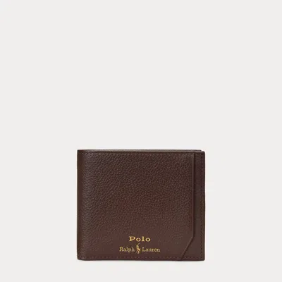 Polo Ralph Lauren Pebbled Leather Billfold Wallet In Dark Brown