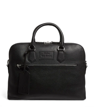 Polo Ralph Lauren Mens Black Business Logo-patch Leather Briefcase