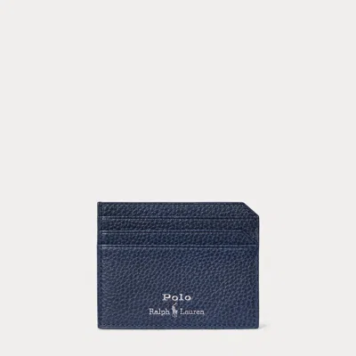 Polo Ralph Lauren Pebbled Leather Card Case In Navy