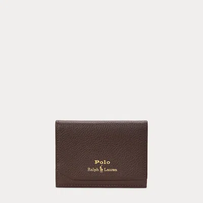 Polo Ralph Lauren Pebbled Leather Folded Card Case In Dark Brown