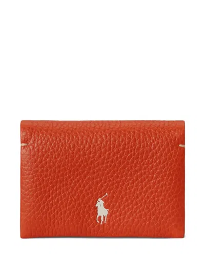 Polo Ralph Lauren Pebbled Leather Snap Wallet In Orange