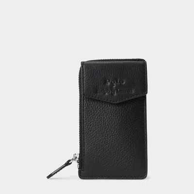 Polo Ralph Lauren Pebbled Leather Zip Card Case In Black