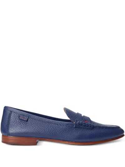 Polo Ralph Lauren Logo Pebbled Leather Loafers In Blue