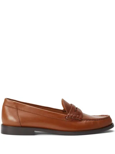 Polo Ralph Lauren Penny-slot Leather Loafers In Brown