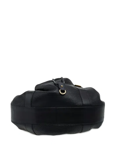 Pre-owned Polo Ralph Lauren Perforated Drawstring Shoulder Bag In Black