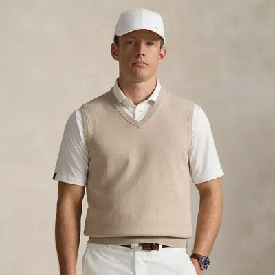 Polo Ralph Lauren Performance Cotton-blend Sweater Vest In Ecru Tan Heather