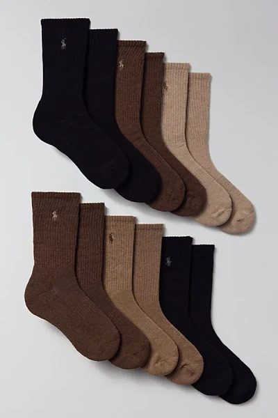Polo Ralph Lauren Performance Crew Sock 6-pack In Brown, Men's At Urban Outfitters