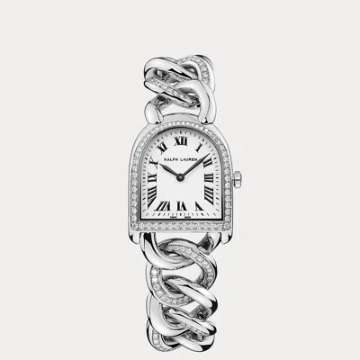 Polo Ralph Lauren Petite-link Steel Diamond Stirrup Watch In White Dial