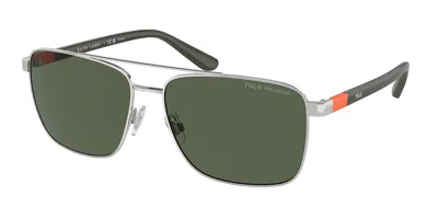 Polo Ralph Lauren Ph3137 Polarized 90019a Men's Sunglasses Silver Size 59 In Blue