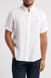 Polo Ralph Lauren Piece Dye Linen Short Sleeve Button-down Shirt In White