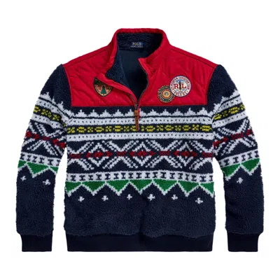 Pre-owned Polo Ralph Lauren Pile Fleece Sweatshirt 'cruise Navy/multicolor' In Blue