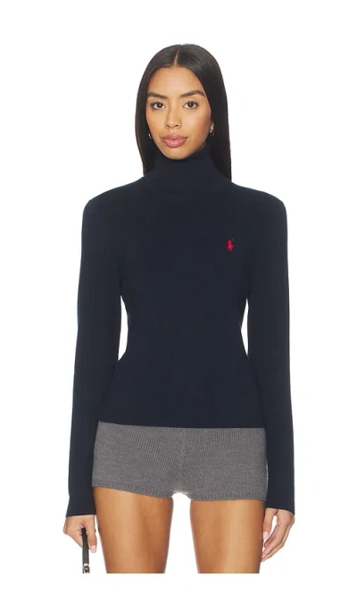 Polo Ralph Lauren Pima Cotton Shrunken Long Sleeve Turtleneck Pullover In Blue