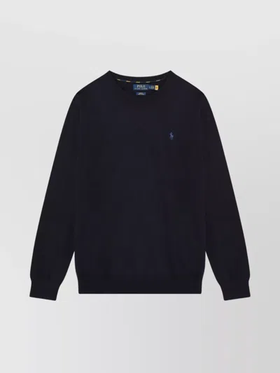 Polo Ralph Lauren Pima Cotton Sweatshirt Ribbed Cuffs In Black