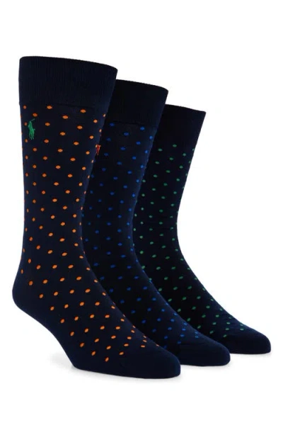 Polo Ralph Lauren Pindot Assorted 3-pack Dress Socks In Nvorg