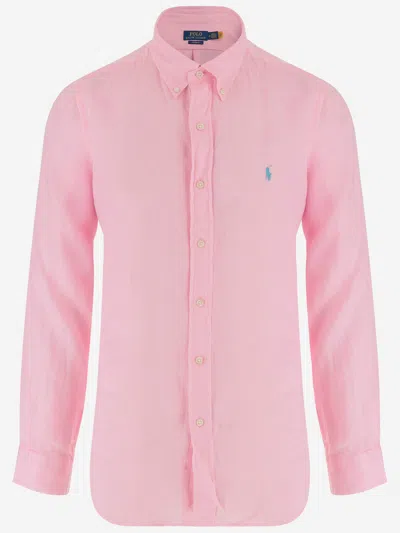 Polo Ralph Lauren Linen Custom Fit Shirt In Pink